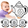 High-Contrast Black & White 3D Tea Party Set - Builds Baby Vision Books & Cards Can't. Then Toddler Motor Skills for School. Re-Colorable Teapot,