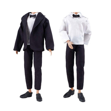 E-TING Wedding Set Beautiful Gown White Bride Dress Clothes with Veil and Groom Business Suit Outfit for Dolls?Doll Not Included?