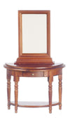 Melody Jane Dolls Houses' Dollhouse Half Moon Walnut Wood Demi Table & Mirror Miniature Hall Furniture