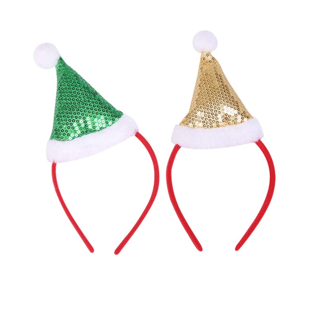 Amosfun Santa Hat Headband Christmas Headband with Mini Sequins Hat Novelty Hair Band for Xmas Holiday Party Supplies 4pcs