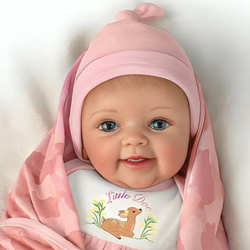 The Ashton-Drake Galleries So Truly Real Little Doe Baby Doll by Sherry Rawn, Lifelike with RealTouch Vinyl, Pink Camo Blanket, Sleep Cap, Magnetic