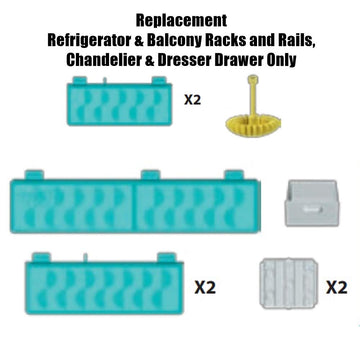 Replacement Parts for Barbie Dreamhouse Playset - FHY73 ~ Replacement Refrigerator and Balcony Racks and Rails, Chandelier and Dresser Drawer