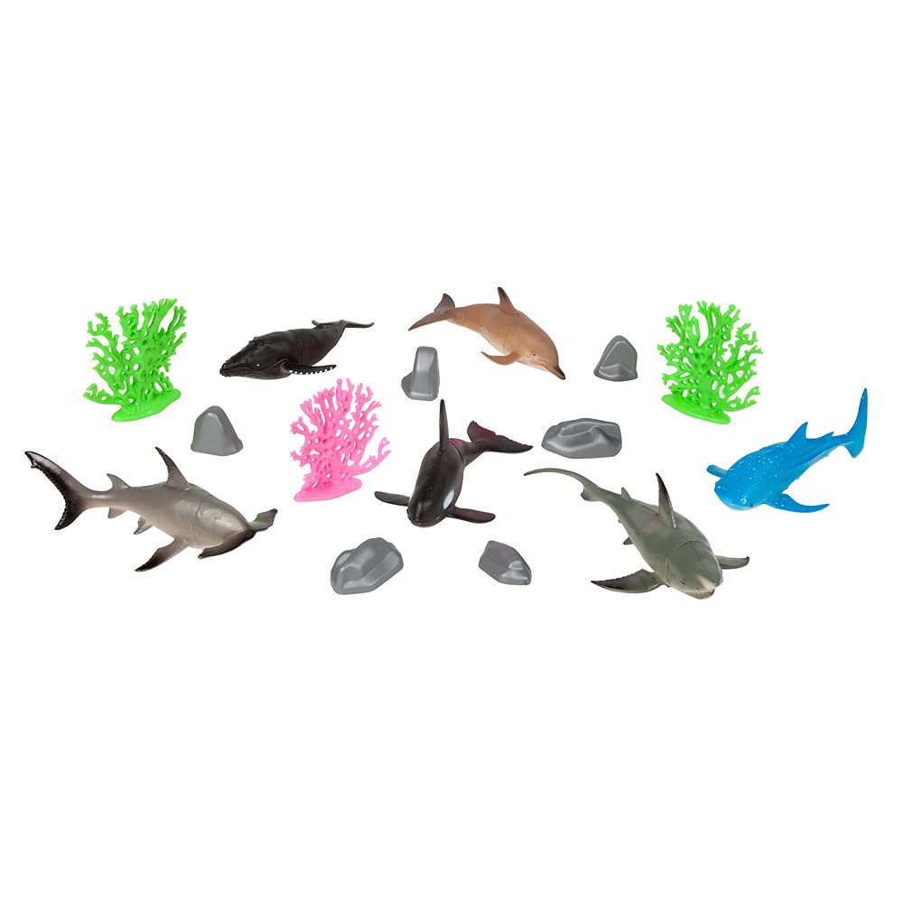 World of Animals Playset - 60 Piece Animal Figure Set with Dinosaurs, Safari, Marine & Farm Animals - Colorful Pretend Play Learning Toy with Trees