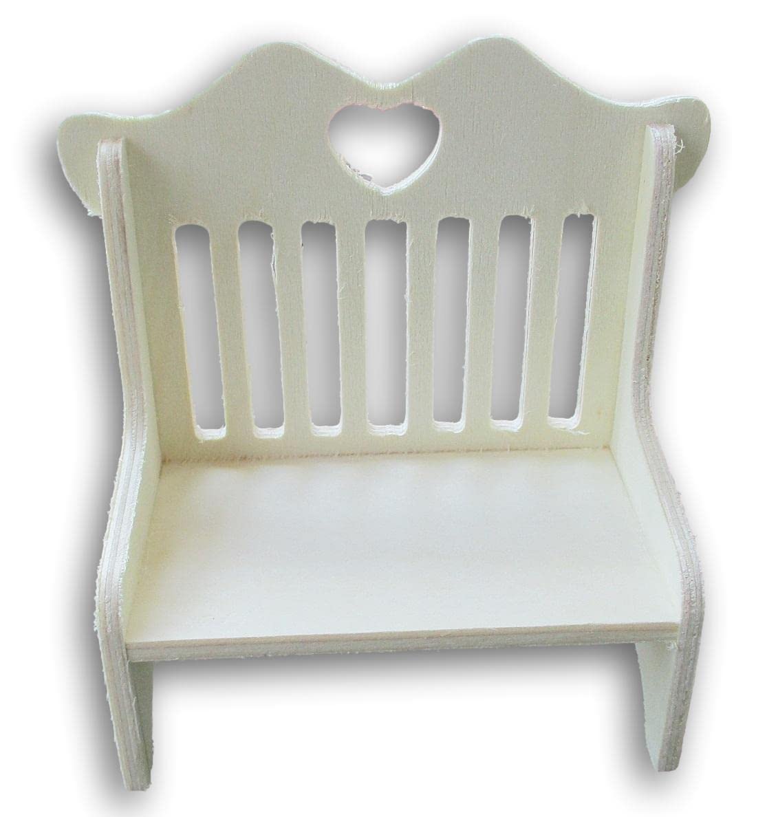 Craft Supply Loveseat Bench with Heart Cutout Miniature Wood for Dollhouse - 4.75 x 5 Inches, Brown