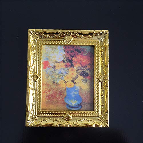 SXFSE Dollhouse Decoration Accessories, 1:12 Doll House Miniature Painted Wooden Frame Mural Accessories Cat (B)