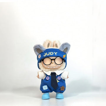 Doll Clothes for Labubu - 6pcs Complete Bunny Overall Set with Shirt, Headband, Glasses, Tie&Shoes, Adorable Clothing, Ready-to-wear Stylish Outfit