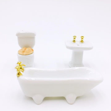 Jili Online 3PCS/Set 1/24 Dollhouse Miniature Decor Porcelain Bathroom Furniture - White