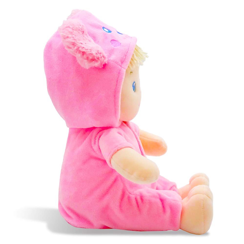 June Garden Personalized 12" Sweet Dolly Frida - Stuffed Ultra Soft Baby Bear Doll for Birth and Up with Custom Name, Date or Birth Weight