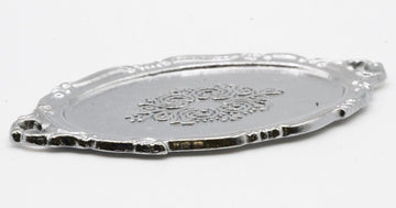 Dollhouse Miniature Silver Oval Serving Platter with Two Handles - Empty