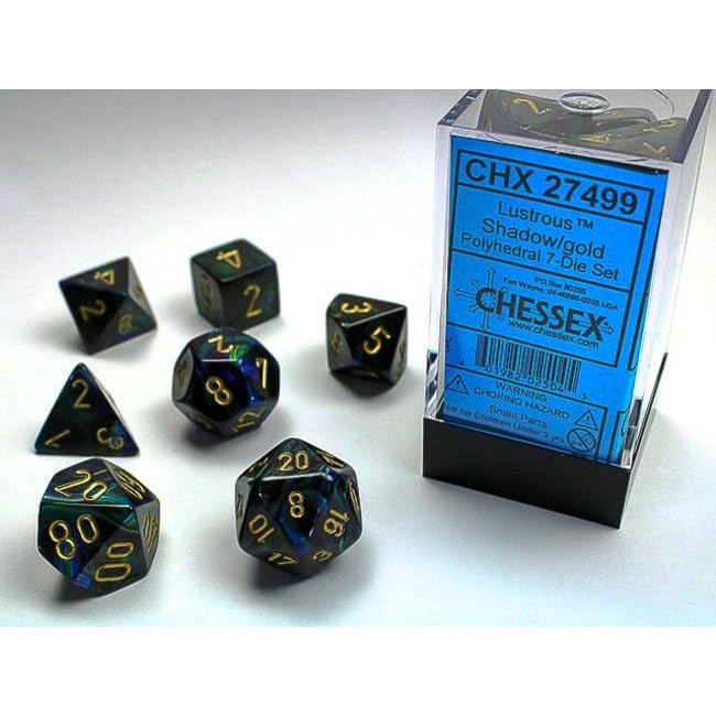 Chessex CHX27499 Dice-Lustrous Shadow/Gold Set