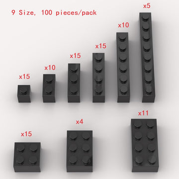 100 Piece Black Bricks Bulk Assortment Pack, 9 Size Black Classic Building Blocks Bricks, Compatible with Lego Parts and Pieces(Color: Black)