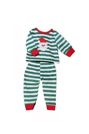 American Fashion World Green & White Striped Santa Pajamas for 18 Inch Dolls - Christmas Onesie Sleepwear