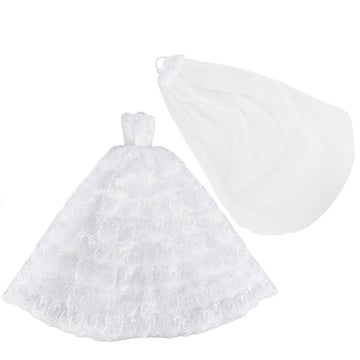 E-TING White Gorgeous Long Wedding Dress Princess Gown Clothes with Veil for 11.5 inch Dolls?Doll Not Included?