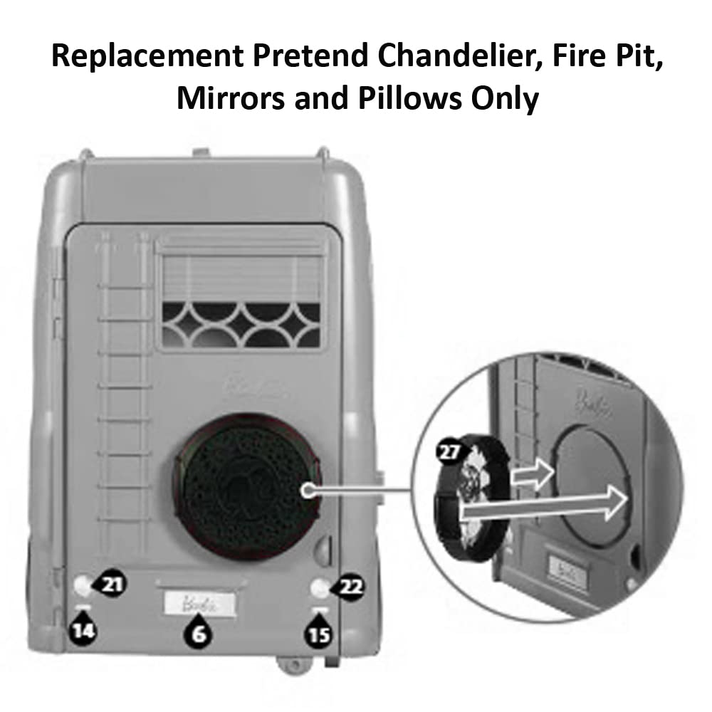 Barbie Replacement Parts Camping Van - CJT42 RV Pop Up Camper Vehicle Playset ~ Replacement Pretend Chandelier, Fire Pit, Mirrors and Pillows