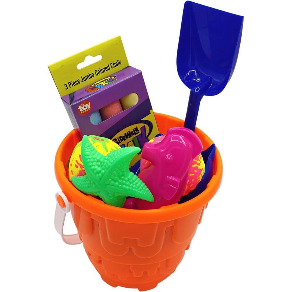 4E's Novelty 12 Sets Beach Toys - Includes 12 Sand Buckets, 12 Shovels, 24 Sand Molds for Kids - Small 5.75" Beach Buckets Bulk, Summer Party Favors