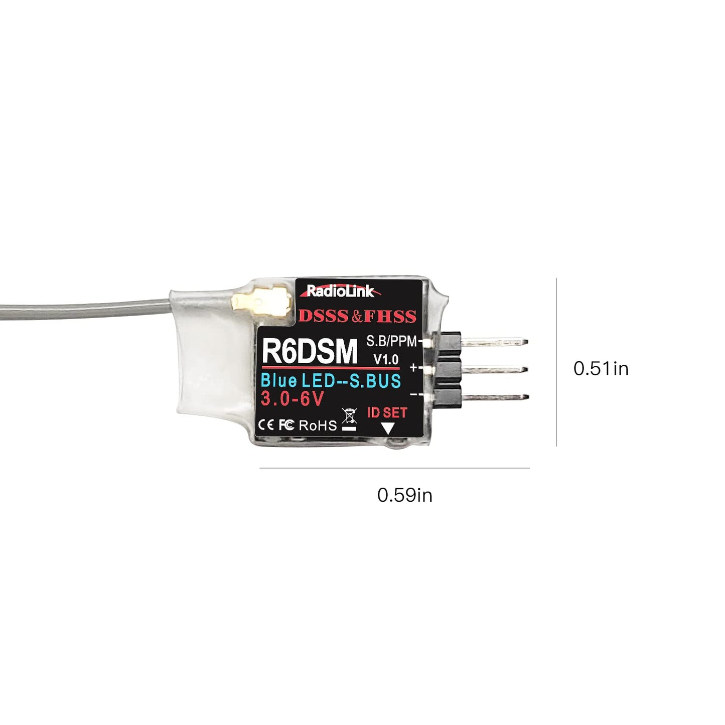 Radiolink R6DSM 2.4Ghz 10 Channels Micro RC Receiver SBUS/PPM for Mini FPV Racing Drone, Quadcopters Aircraft, AT9S AT9S Pro/AT10/AT10II Transmitter