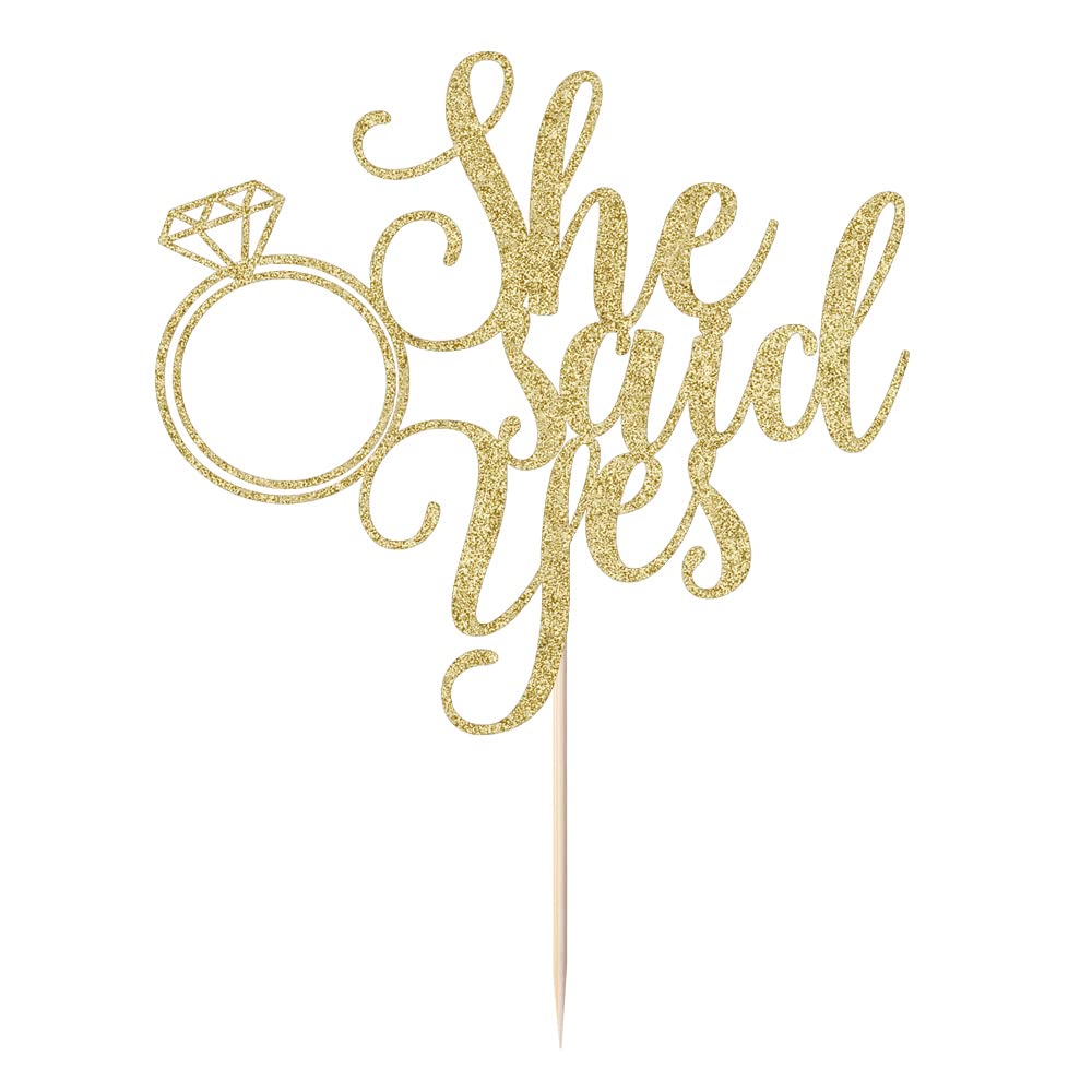 PALASASA She Said Yes Gold Glitter Ring Cake Topper Engagement Party Decor