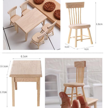 EatingBiting Decoration Dollhouse Accessories Furniture 1:12 Dollhouse Miniature Furniture Wooden Including 4 Chair and 1 Dining Table Accessories