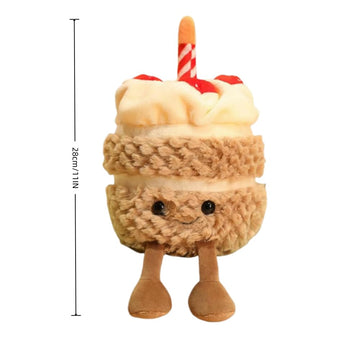 TONGMAN 11-Inch Birthday Cake Plush Toy Cute Cake Pillow Stuffed Animals Funny Soft Food Plushies Toy for Gifts for Kids Birthday (Khaki)