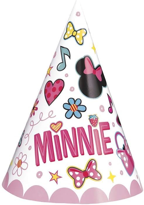 Iconic Minnie Mouse Party Cone Hats - One Size, 8 Pcs