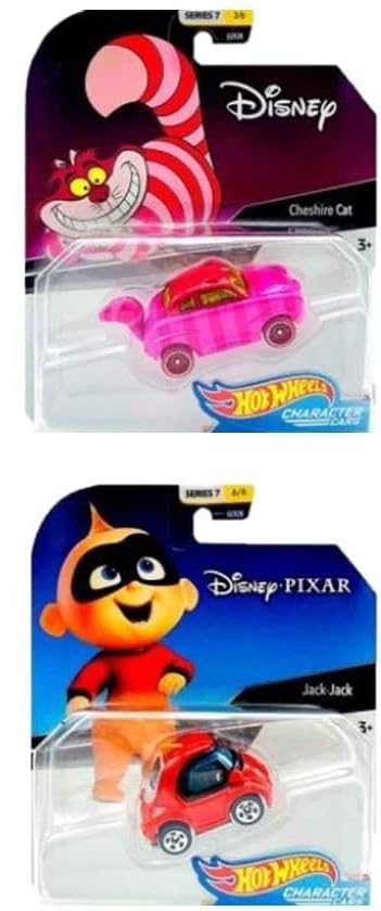 Hot Wheels Set of 6 Disney/Pixar Character Cars, Series 7, 1/64 Collectible Die Cast Toy Cars, with Mulan, Sebastian, Cheshire Cat, Wreck-It Ralph,