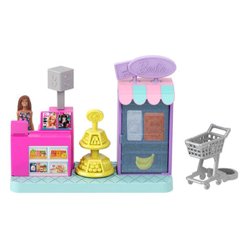 Barbie Mini BarbieLand Collectible Supermarket Playset with 1.5-Inch Doll, Product Shelves, Check Stand & Shopping Cart for Storytelling Play