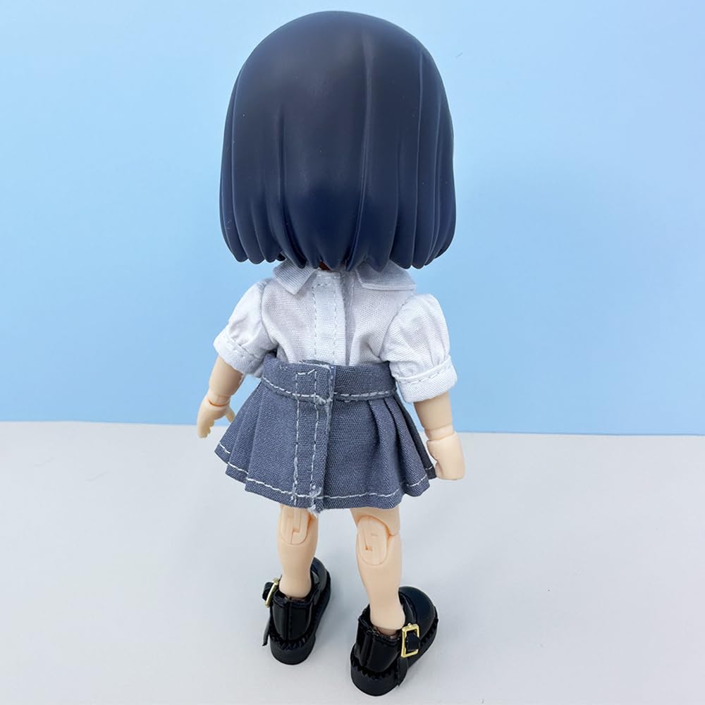 niannyyhouse 1/12 BJD Doll Clothes White Shirt Pleated Skirt Shoes OB11 4.3in Action Figures Doll Dressup (Gray-Blue)