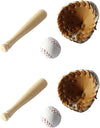 6Pcs/Set Khaki Dollhouse Baseball, 1/12 Scale Miniature Accessories, Wood Miniature Baseball Glove Set for Scene Decor