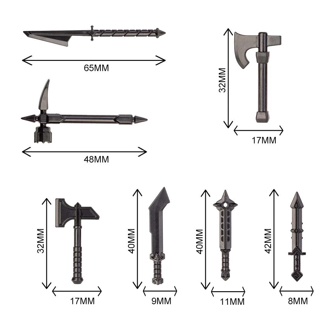 TopBrixx Custom Minifigures Weapon Set, 37 Pcs Custom Weapon Set for Dwarf, Figure Weapon Compatible with Lego