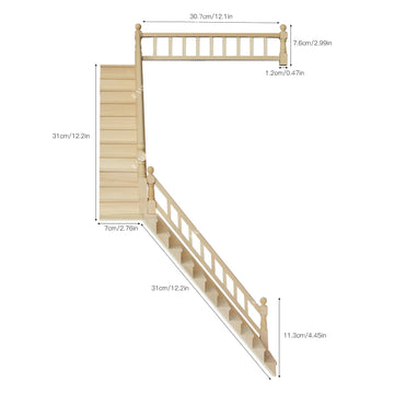 iLAND 1/12 Scale Accessories of Miniature Wooden Dollhouse Staircase with Adjustable Handrails and DIY Railing Complete 2 Stairs Sets for Modern or