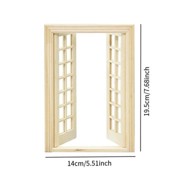 Tachiuwa 1/12 Dollhouse Miniature Glazed Double Doors DIY - Wood 01