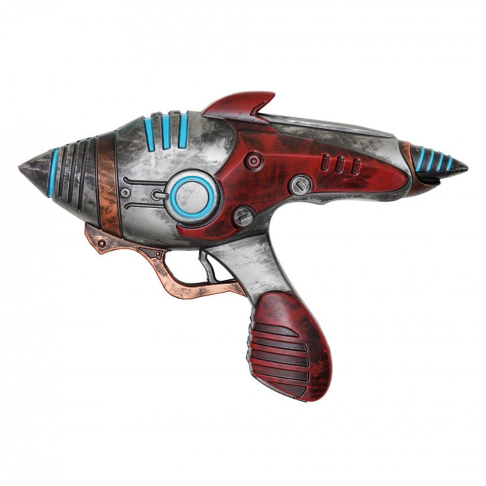 Hub's Alien Blaster Replica Foam Gun - Sci-Fi Retro Ray Gun Toy for Cosplay, Halloween, Display & Collectors - 13" Multicolor Barrel with Red & Silver