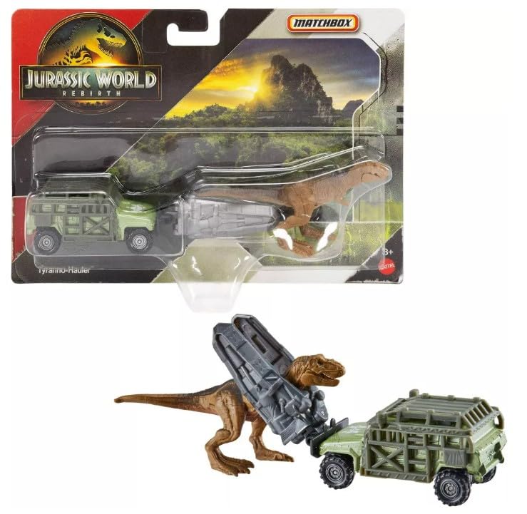 Hot Wheels Jurassic World Rebirth, Dinosaur Collection Vehicle and Figure (Tyranno-Hauler Tyrannosaurus Rex)