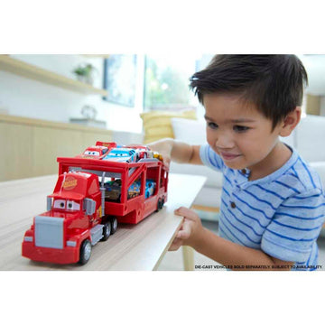 Mattel Disney and Pixar Cars Mack Hauler, 13-inch Toy Transporter Truck with Ramp & Carry Storage for 12 Vehicles, Gift for Kids Ages 4 Years Old & Up