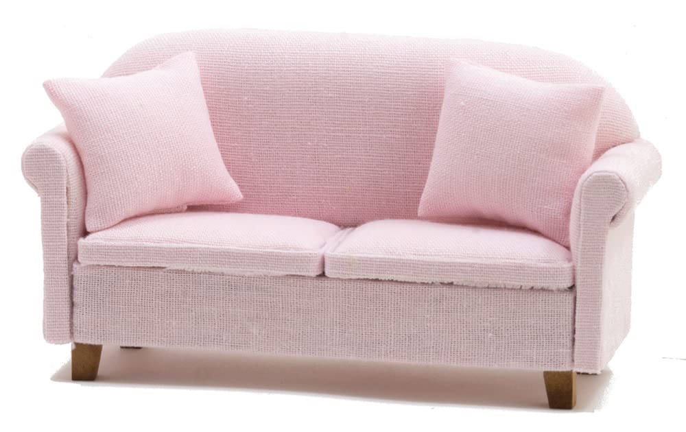 Dollhouse Miniature Pink Sofa with 2 Pillows