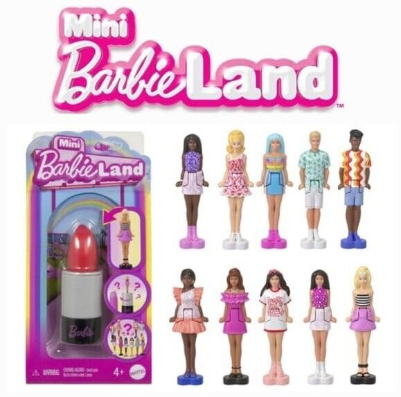 Barbie Mini BarbieLand Fashionistas Dolls, 1.5-inch Dolls in Lipstick Tube, Surprise Reveal (Colors & Styles May Vary) - Pack of 6