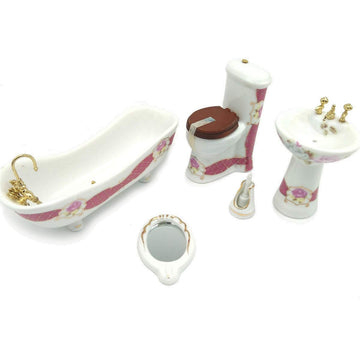 Dollhouse Bathroom Set 1/12 Scale Toilet Ceramic Miniature Furniture Accessories