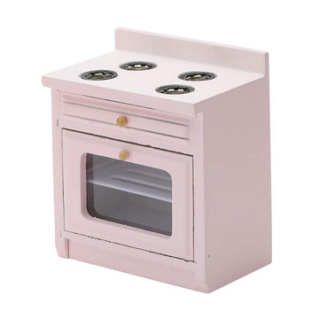 Simhoa Pink Kitchen Stove with 2 Burners & Wide Oven for 1/12 Doll House Furniture