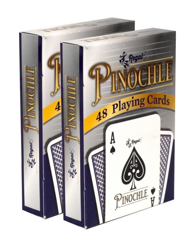 Regal Games Pinochle Playing Cards 2 Pack - Adult Card Game Set with Score Sheets & 2 Deck of Pinochle Cards - Family Fun Game Night - Ideal for 2-4