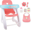 JC Toys - Doll High Chair | Fits Dolls up to 17" | Easy to Clean | Simple Assembly | 7 Piece Play Set| Ages 2+, Pink/Blue
