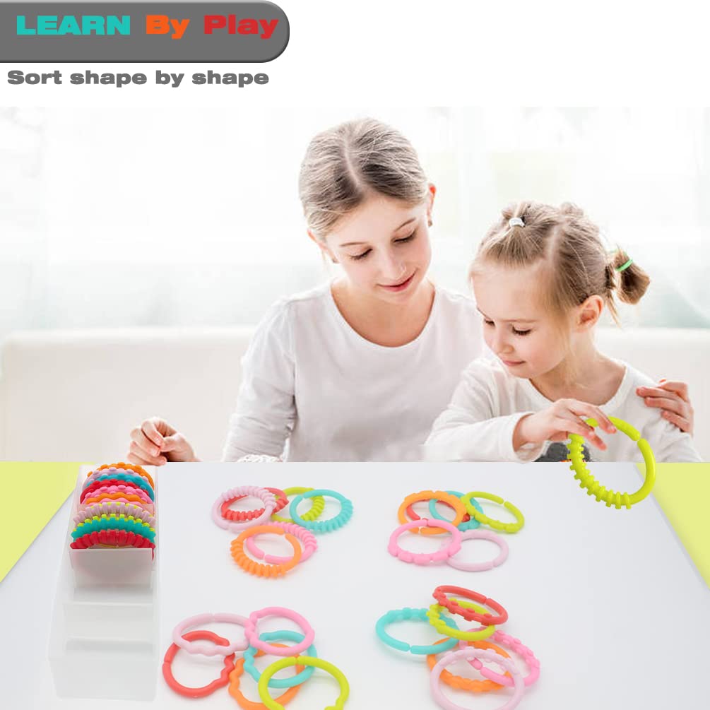 COLVWOFA 24 Pack Baby Rings Link Toys for Hanging Toy, Connecting Rings Toys for Infant Boy Girl, Early Learning Toys Car Seat and Stroller Travel