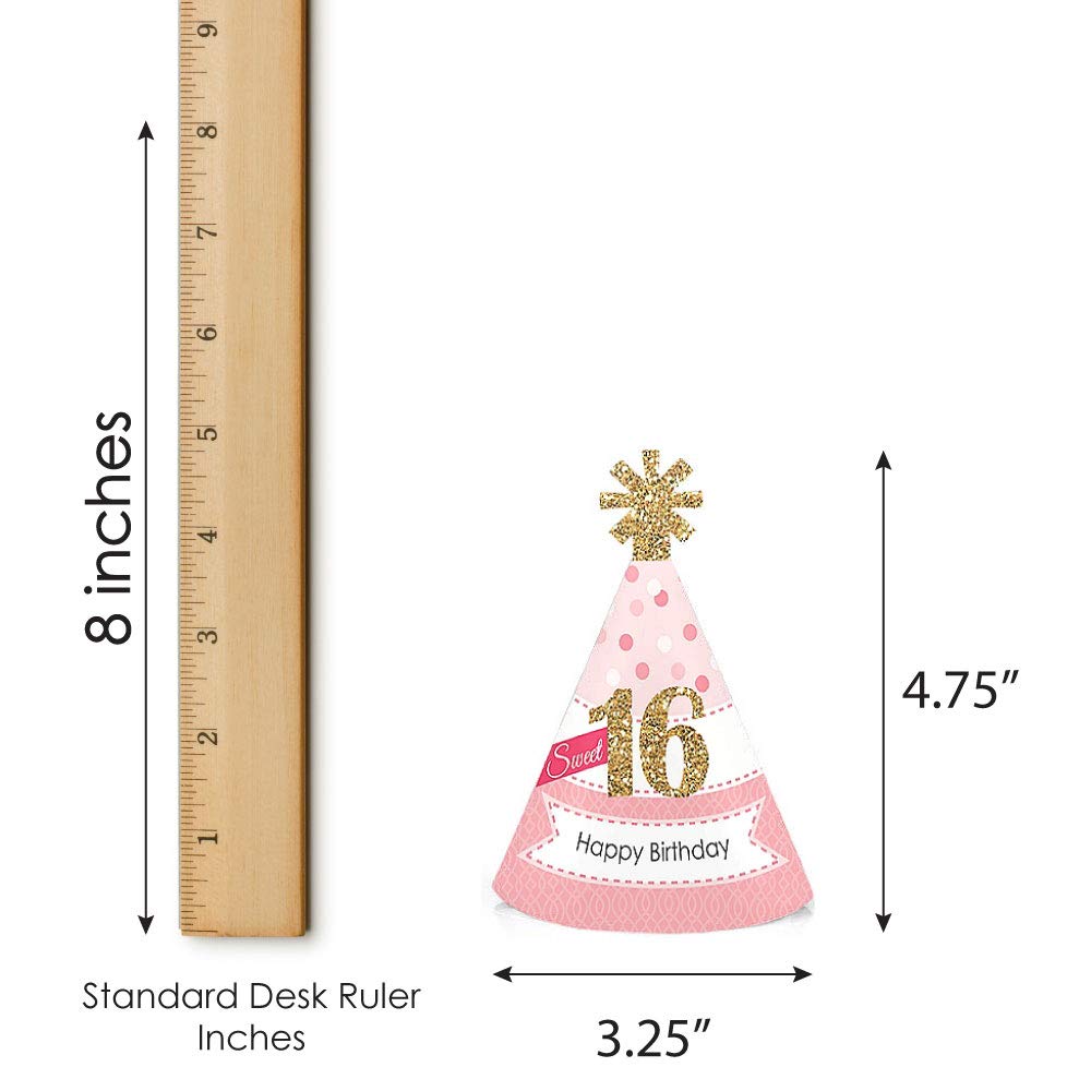 Big Dot of Happiness Sweet 16 - Mini Cone 16th Birthday Party Hats - Small Little Party Hats - Set of 8