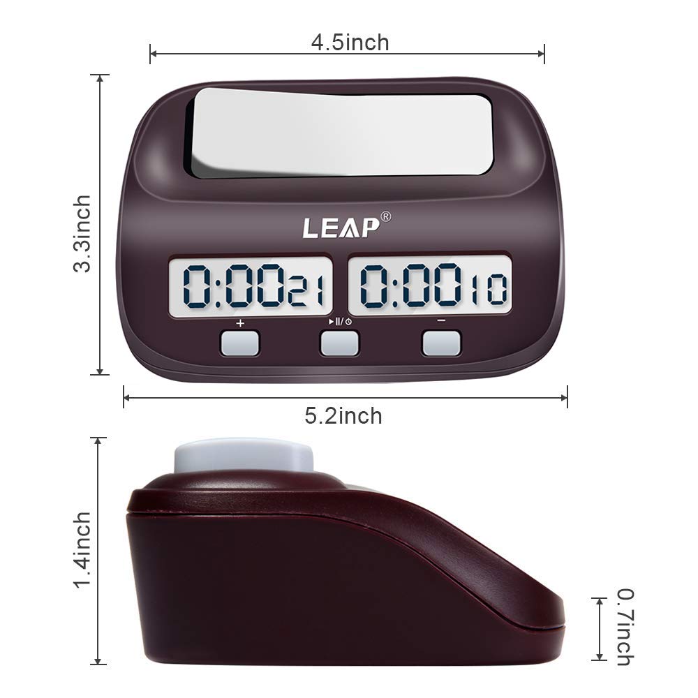 LEAP Chess Clock Digital Chess Timer Professional for Board Games Timer with Alarm Function (Official Store) Brownish Red