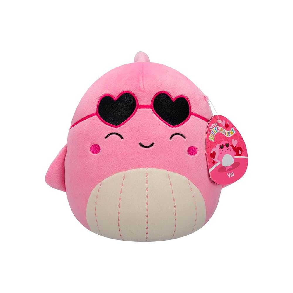 Squishmallows Original 7.5" Val the Pink Whale with Heart Sunglasses - Valentine's Day Plush