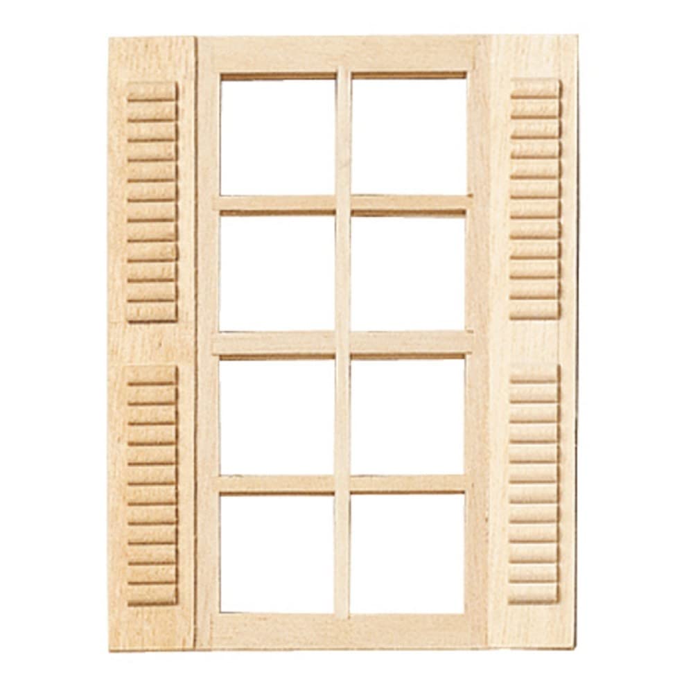 Melody Jane Dollhouse 8 Pane Window with Shutters Wooden 1:12 Scale 4 x 5 10 x 12.5cm