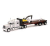 Peterbilt 389 Truck with Flatbed Trailer Silver Metallic with Excavator and Wind Turbine Long Haul Truckers Series 1/32 Diecast Model by New Ray
