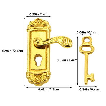 2 Pair Gold Left and Right Handles 1/12 Miniature Door Handle Dollhouse Decoration Accessories