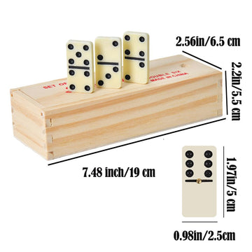 VMRUXAW Dominos Set for Adults with Wood Box - Tile Dot Dominoes Games Set ?Classic Dominoes Set, 28 Tiles, Natural Wood and Ivory, Wooden Box