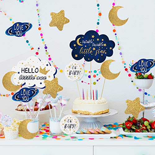 24 Pcs Twinkle Small Star Centerpiece Sticks for Baby Shower Star Table Toppers Birthday Party Decoration Cake Topper Moon Decoration Glitter