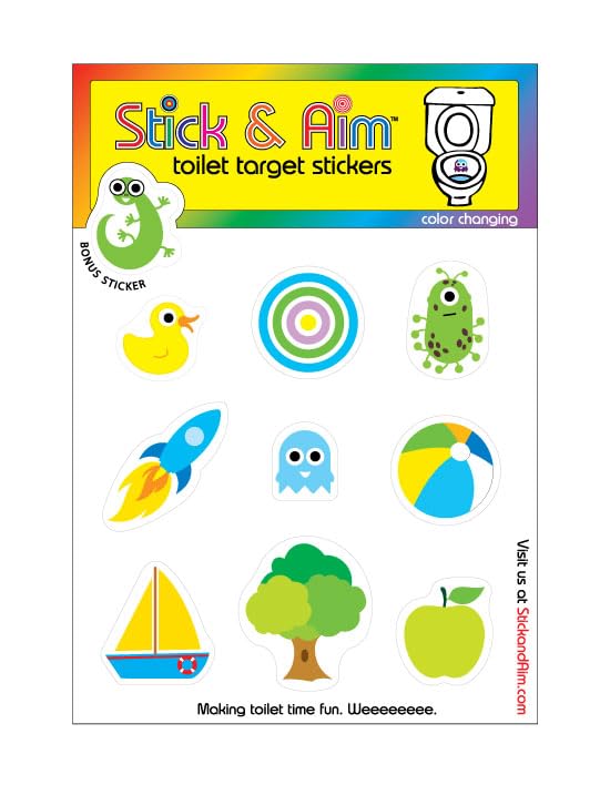 Color Changing Toilet Target Stickers Kids Pack with Applicator Smoothing Tool for Potty Training Boys. Fun and Effective Toilet Stickers to Teach